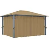 Image de vidaXL - Prieel - met - gordijn - 400x300 - cm - aluminium - taupe