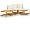Image de vidaXL - 4-delige - Loungeset - met - kussens - massief - acaciahout - crème