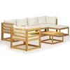 Image de vidaXL - 7-delige - Loungeset - met - kussens - massief - acaciahout - crème