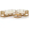 Image de vidaXL - 6-delige - Loungeset - met - kussens - massief - acaciahout - crème