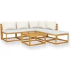 Image de vidaXL - 6-delige - Loungeset - met - kussens - massief - acaciahout - crème