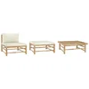 Image de vidaXL - 3-delige - Loungeset - met - crèmewitte - kussens - bamboe