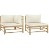 Image de vidaXL - 2-delige - Loungeset - met - crèmewitte - kussens - bamboe