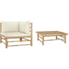 Image de vidaXL - 2-delige - Loungeset - met - crèmewitte - kussens - bamboe