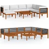 Image de vidaXL - 8-delige - tuinloungeset - met - kussens - crèmekleurig - acaciahout - en - touw