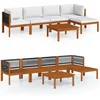 Image de vidaXL - 6-delige - tuinloungeset - met - kussens - crèmekleurig - acaciahout - en - touw