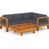 Image de vidaXL - 5-delige - Loungeset - met - donkergrijze - kussens - acaciahout