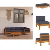 Image de vidaXL - 6-delige - Loungeset - met - donkergrijze - kussens - acaciahout
