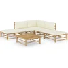 Image de vidaXL - 6-delige - Loungeset - met - crèmewitte - kussens - bamboe