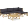 Image de vidaXL - 5-delige - Loungeset - met - donkergrijze - kussens - bamboe