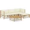 Image de vidaXL - 5-delige - Loungeset - met - crèmewitte - kussens - bamboe