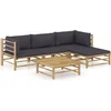 Image de vidaXL - 5-delige - Loungeset - met - donkergrijze - kussens - bamboe