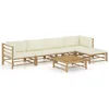 Image de vidaXL - 6-delige - Loungeset - met - crèmewitte - kussens - bamboe