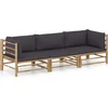 Image de vidaXL - 3-delige - Loungeset - met - donkergrijze - kussens - bamboe