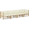 Image de vidaXL - 4-delige - Loungeset - met - crèmewitte - kussens - bamboe