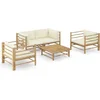 Image de vidaXL - 5-delige - Loungeset - met - crèmewitte - kussens - bamboe