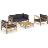 Image de vidaXL - 5-delige - Loungeset - met - donkergrijze - kussens - bamboe