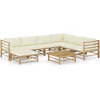 Image de vidaXL - 8-delige - Loungeset - met - crèmewitte - kussens - bamboe