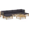 Image de vidaXL - 7-delige - Loungeset - met - donkergrijze - kussens - bamboe
