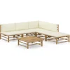 Image de vidaXL - 6-delige - Loungeset - met - crèmewitte - kussens - bamboe