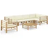 Image de vidaXL - 7-delige - Loungeset - met - crèmewitte - kussens - bamboe