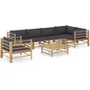 Image de vidaXL - 7-delige - Loungeset - met - donkergrijze - kussens - bamboe