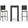 Image de vidaXL - 3-delige - Tuinbarset - met - kussens - poly - rattan - zwart