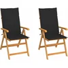 Image de vidaXL - Inklapbare - stoelen - 2 - st - met - zwarte - kussens - massief - teakhout