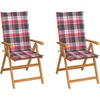 Image de vidaXL - Tuinstoelen - 2 - st - met - rood - geruite - kussens - massief - teakhout