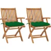 Image de vidaXL - Tuinstoelen - 2 - st - met - groene - kussens - massief - teakhout
