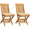 Image de vidaXL - Inklapbare - stoelen - 2 - st - met - crèmewitte - kussens - massief - teakhout