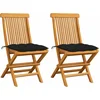 Image de vidaXL - Tuinstoelen - 2 - st - met - zwarte - kussens - massief - teakhout