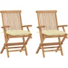 Image de vidaXL - Inklapbare - stoelen - 2 - st - met - crèmewitte - kussens - massief - teakhout