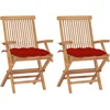 Image de vidaXL - Tuinstoelen - 2 - st - met - rode - kussens - massief - teakhout