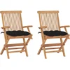 Image de vidaXL - Tuinstoelen - 2 - st - met - zwarte - kussens - massief - teakhout