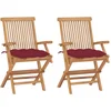 Image de vidaXL - Tuinstoelen - 2 - st - met - wijnrode - kussens - massief - teakhout