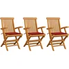 Image de vidaXL - Tuinstoelen - 3 - st - met - rode - kussens - massief - teakhout