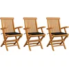 Image de vidaXL - Tuinstoelen - 3 - st - met - zwarte - kussens - massief - teakhout