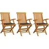 Image de vidaXL - Tuinstoelen - 3 - st - met - taupe - kussens - massief - teakhout
