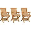 Image de vidaXL - Opklapbare - stoelen - met - beige - kussens, - 3 - stuks, - massief - teakhout