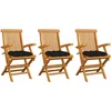Image de vidaXL - Tuinstoelen - 3 - st - met - zwarte - kussens - massief - teakhout