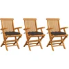 Image de vidaXL - Inklapbare - stoelen - 3 - st - met - taupe - kussens - massief - teakhout