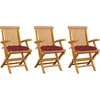 Image de vidaXL - Tuinstoelen - 3 - st - met - wijnrode - kussens - massief - teakhout