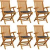 Image de vidaXL - Tuinstoelen - 6 - st - met - antracietkleurige - kussens - massief - teakhout