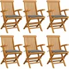 Image de vidaXL - Tuinstoelen - 6 - st - met - grijze - kussens - massief - teakhout