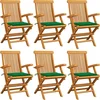 Image de vidaXL - Klapstoelen - met - groene - kussens, - 6 - stuks, - massief - teakhout