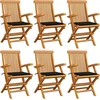 Image de vidaXL - Tuinstoelen - 6 - st - met - zwarte - kussens - massief - teakhout