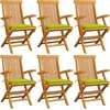 Image de vidaXL - Tuinstoelen - 6 - st - met - heldergroene - kussens - massief - teakhout