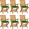 Image de vidaXL - Tuinstoelen - 6 - st - met - groene - kussens - massief - teakhout