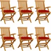 Image de vidaXL - Tuinstoelen - 6 - st - met - rode - kussens - massief - teakhout